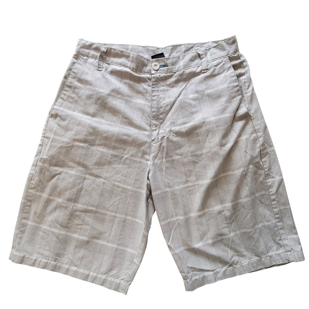 Burnside Shorts Mens 32 Grey Plaid Flat Front Textured Cotton Blend Outdoor
